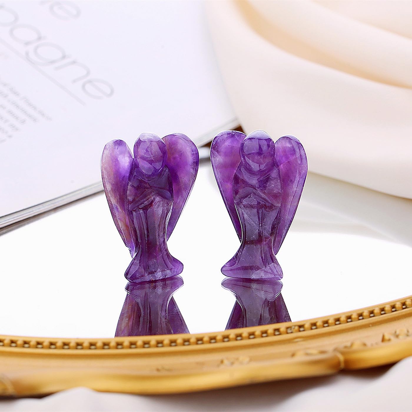 QINJIEJIE Amethyst Crystal Angel Crystals Healing Stones Guardian Angel Statue Pocket Gemstone Stocking Stuffers Purple Decor Polished Cute Carved Angel Figurine Spiritual Purple Gifts for Women Men
