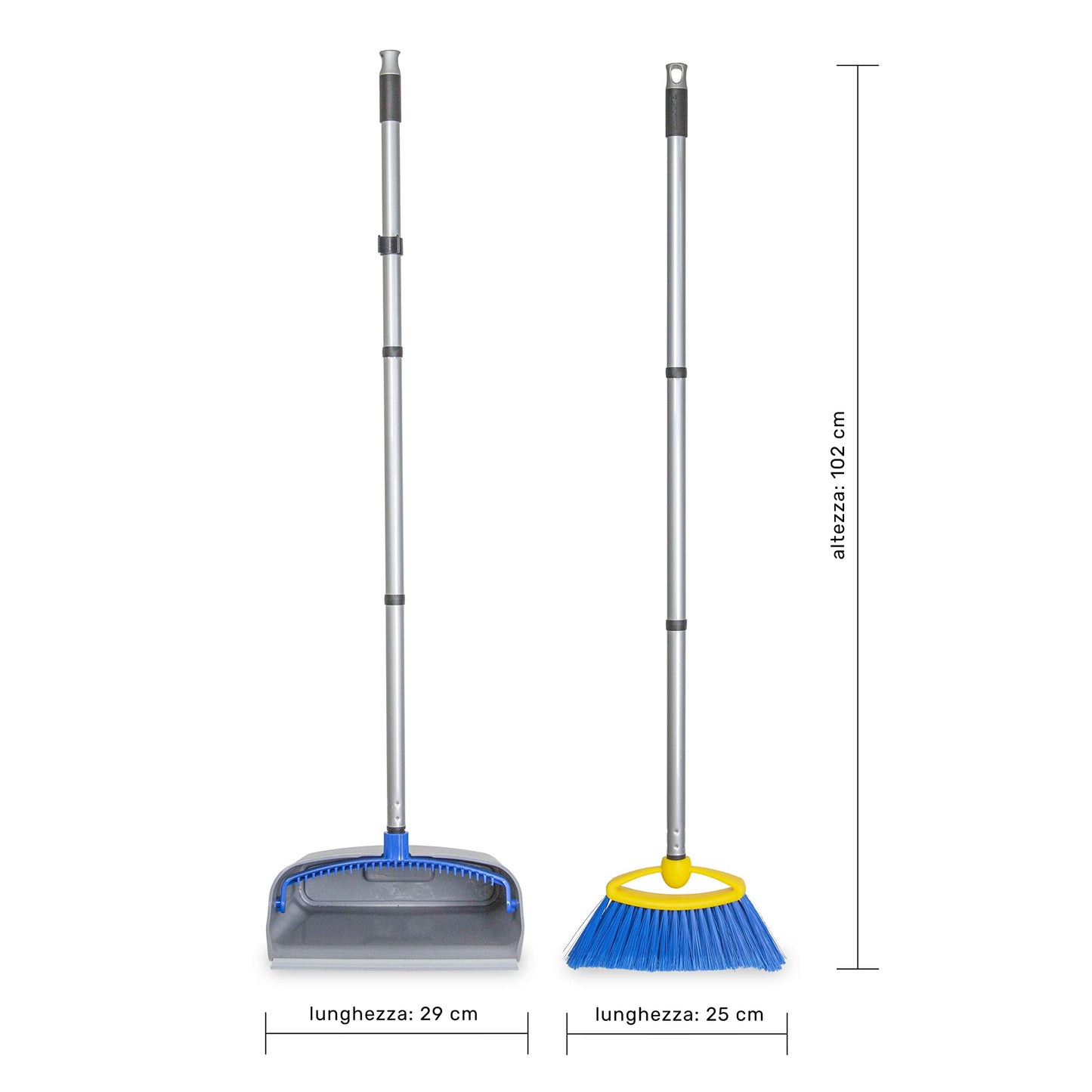 Broom with Dustpan Combo Set - Made in Italy, Broom and Dustpan Set with Long Handle | Durable Dust Pan & Broom Set for Home, Office & Commercial Cleaning
