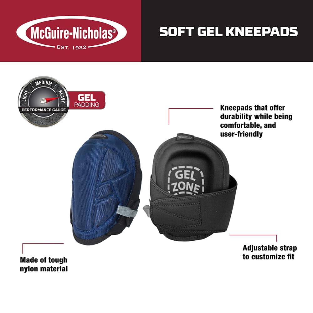 McGuire-Nicholas Gel Lite Pro Flooring Knee Pads for Men and Women, Soft Gel Adjustable Knee Pads for Gardening, Flooring, and Work, Navy/Black | 22382