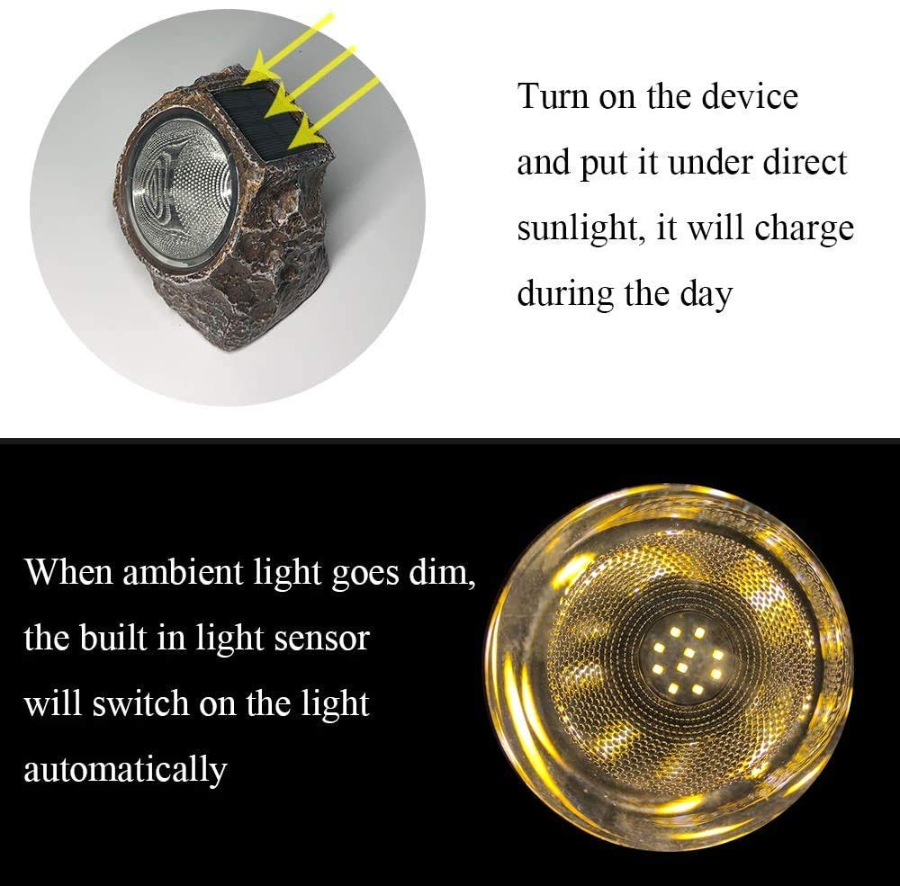 SunKite Solar Powered Rock Light, 4 Pack 10 LED Waterproof Garden Stone Lights Outdoor Landscaping Spotlights, Yard Patio Pathway Driveway Landscape Rock