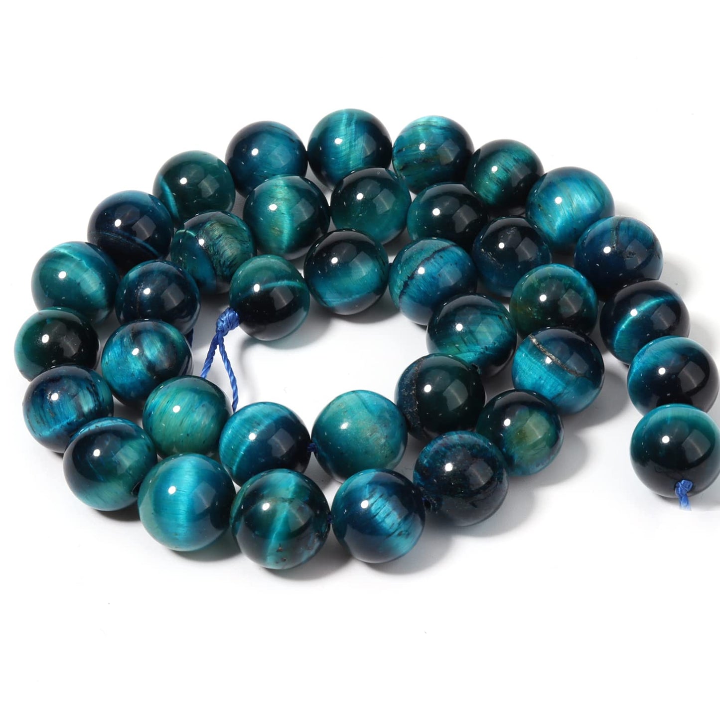 45pcs 8mm Natural Aquamarine Tiger Eye Gemstone Beads Energy Healing Crystal Round Loose Stone Beads for Jewelry Making, DIY Bracelets Necklaces