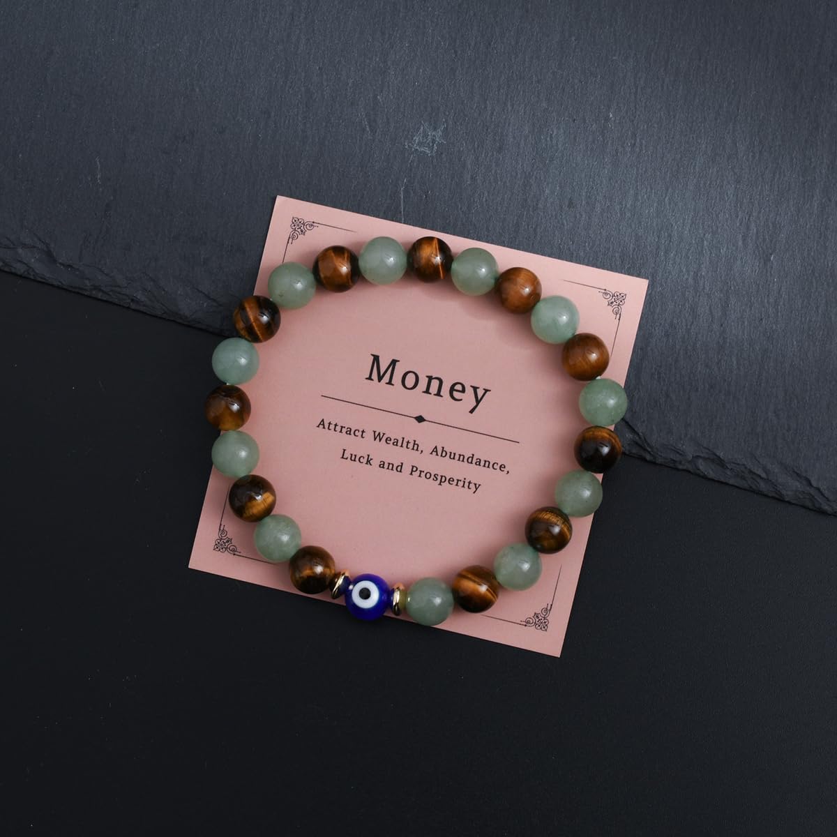 DLYFNVEV Money Attraction Bracelet Wealth Luck Fengshui Green Aventurine Tigers Eye Evil Protection Beaded Healing Crystal Natural Stone Jewelry Gifts For Men