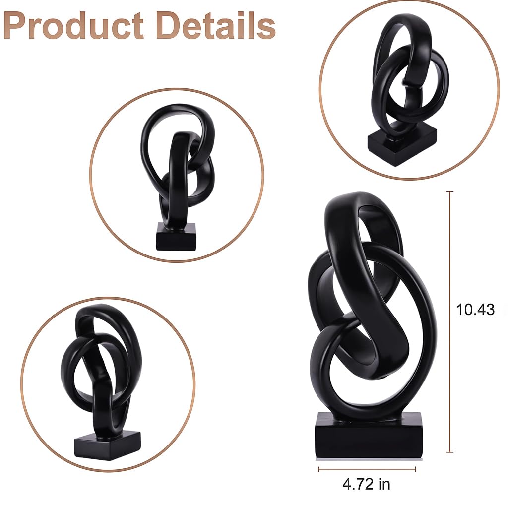 Modern Abstract Knot Sculpture, Artistic Mobius Inspired Resin Decor, Elegant Home and Office Decor, Perfect for Shelves, Desktops, and Mantles, Ideal Gift for Birthdays, Housewarmings (Black)