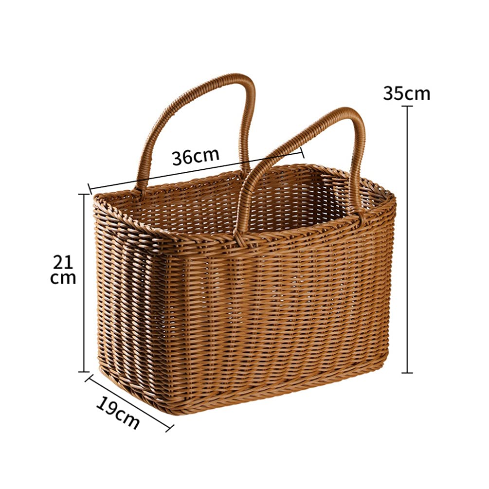 LIOOBO Big Picnic Basket with Handle, Plastic Baskets for Gifts Empty, Woven Imitation Rattan Baskets, Gift Storage Basket for Camping, Birthday, Wedding，Picnic, Party
