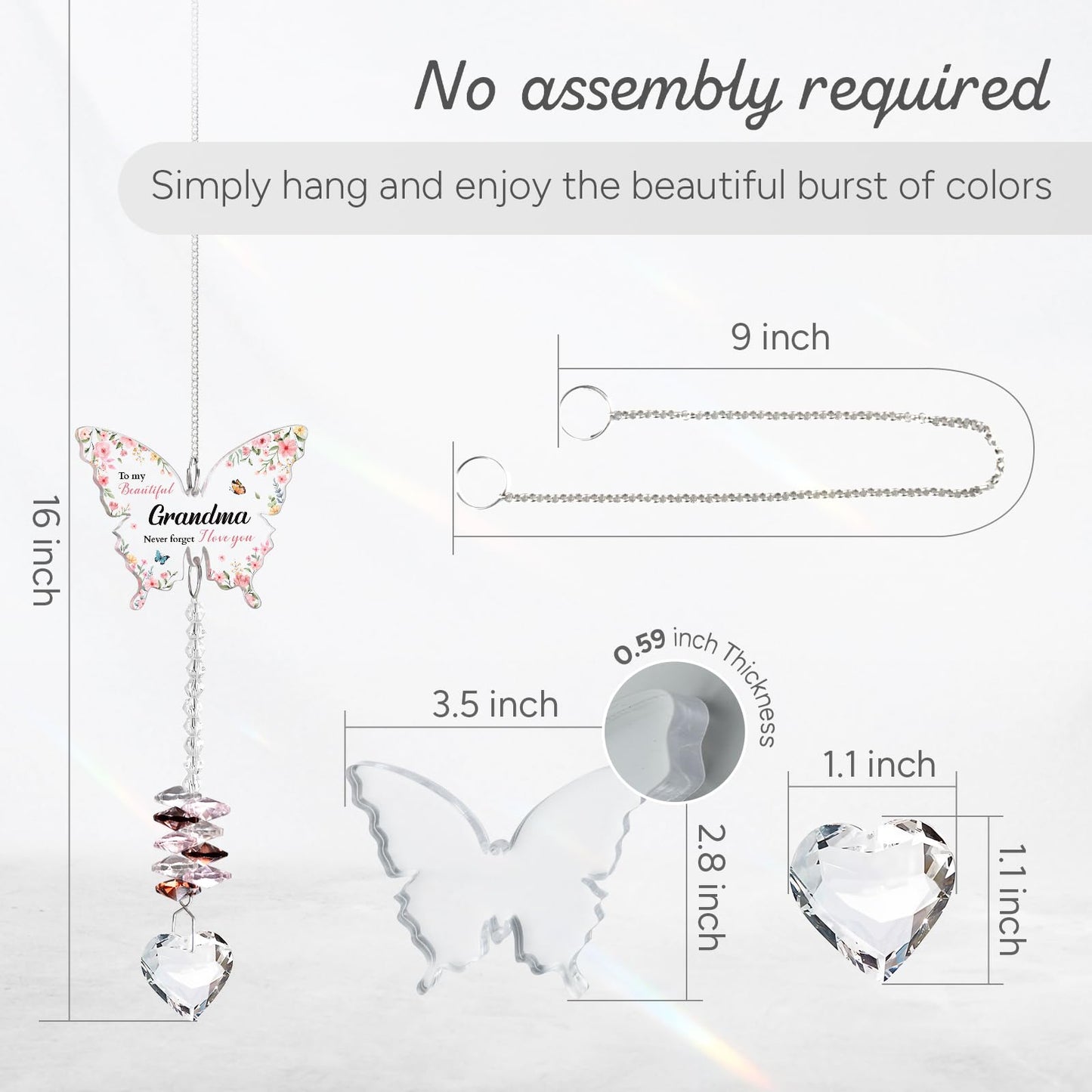 Gifts for Grandma for Mothers Day, Grandma Birthday Gifts, Grandma, Gift for Grandmother Crystal Suncatcher, to My Grandma's Present Hanging Butterfly Crystal Suncatcher Ornament