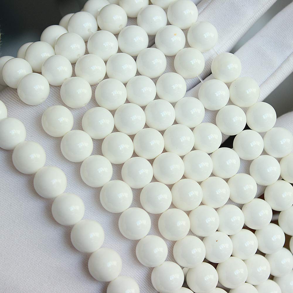 MJDCB 7A Natural Deep Sea White Shells Round Stone Beads for Jewelry Making DIY Bracelet Necklace (10mm)