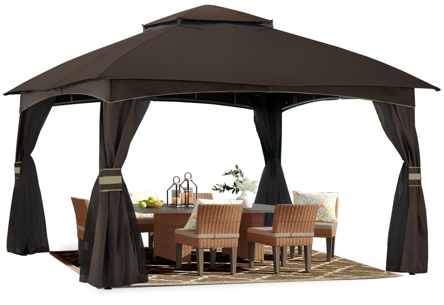 ABCCANOPY 10x12 Outdoor Gazebo - Patio Gazebo with Mosquito Netting, Outdoor Canopies for Shade and Rain for Lawn, Garden, Backyard & Deck (Brown)