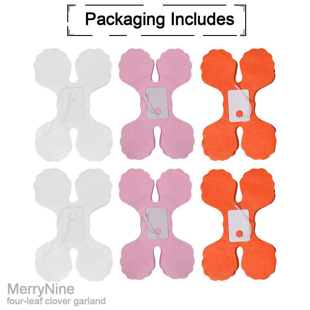 MerryNine Reusable Four-Leaf Clover Paper Garland, 6-Pack 11.8ft/3.6m Each, Pink White Orange Streamers for Party Wedding Decorations