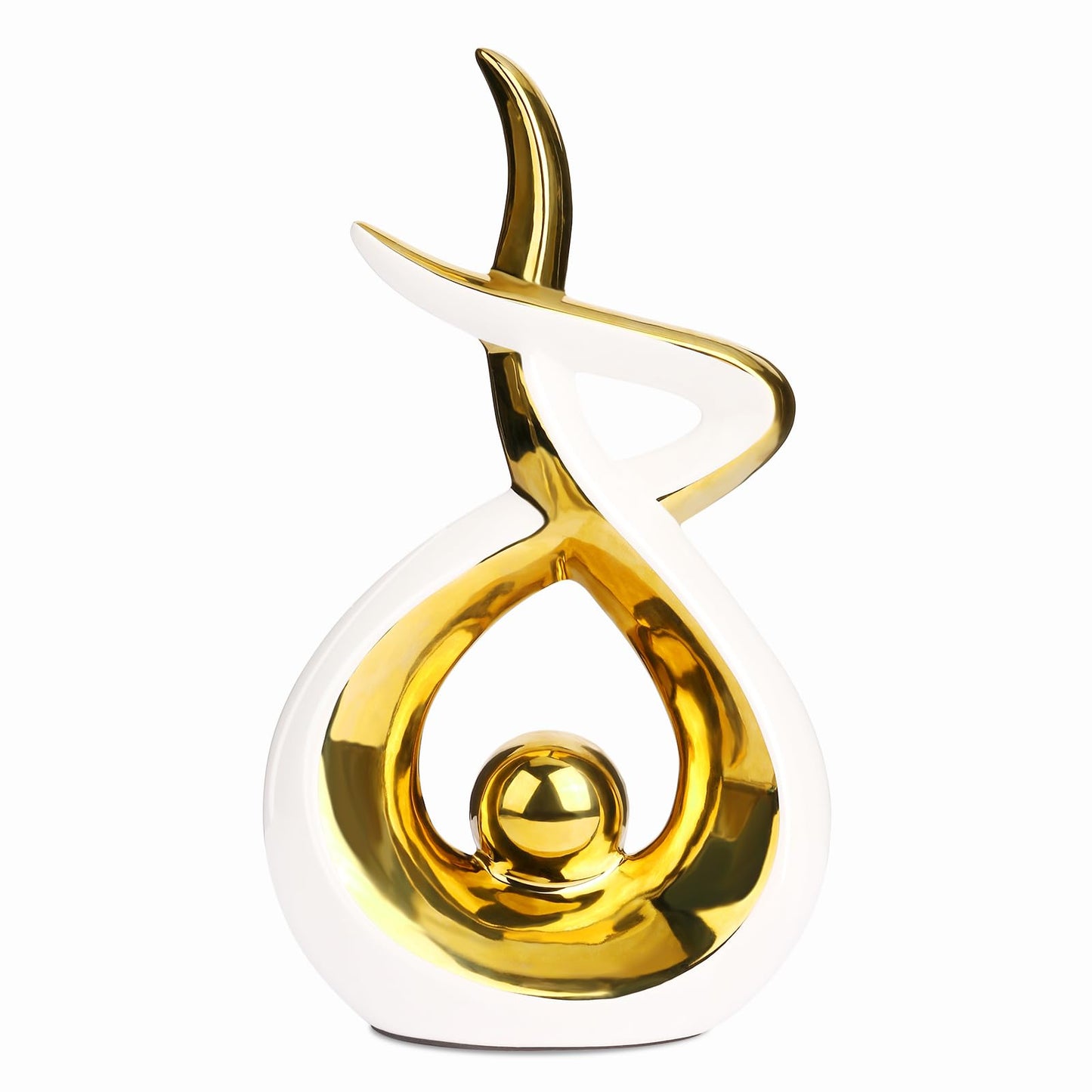 Querro Modern Abstract Ceramic Statue - Elegant White & Gold Decor for Home Living Room, Dining Table Centerpiece & Office Shelf | Luxury Aesthetic Sculpture (Large)
