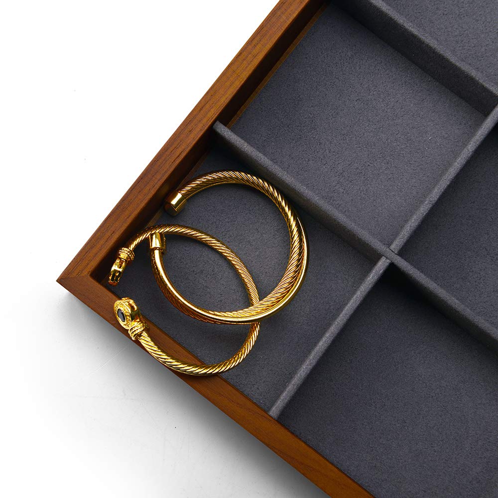 Oirlv 12 Grids Wood Jewelry Organizer Tray Stackable Jewelry Drawer Tray Bracelet/Watch Showcase Display Storage(Grey)