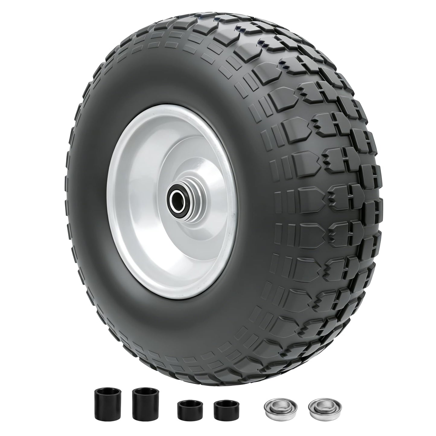 Sutmorly 4.00-6 Tire and Wheel Flat Free,13" Solid Tires with 5/8" Axle Bore Hole and Double Sealed Bearings, Perfect for Wheelbarrow, Garden Cart, Wagon, Dolly (1 Pack)