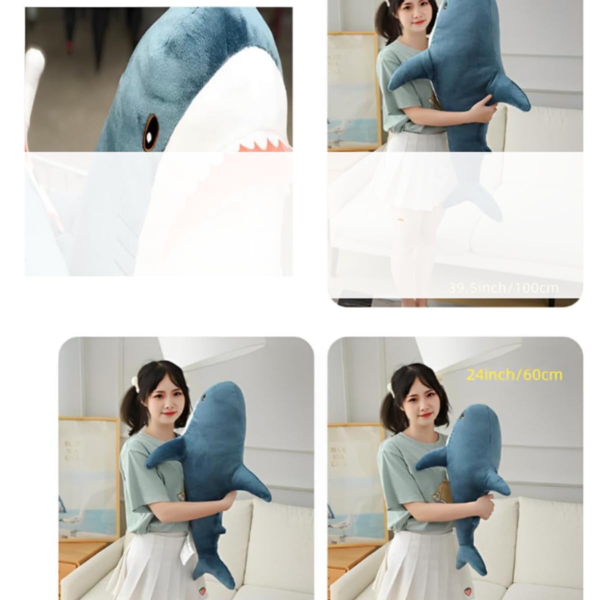 DongAi Plush Shark Toy Pillow, 31.4-inch Giant Shark Plush Animal Toy Super Soft and Cute Pillow Children’s Boys and Girls Room Decoration Bedtime Gift (80CM,Blue)