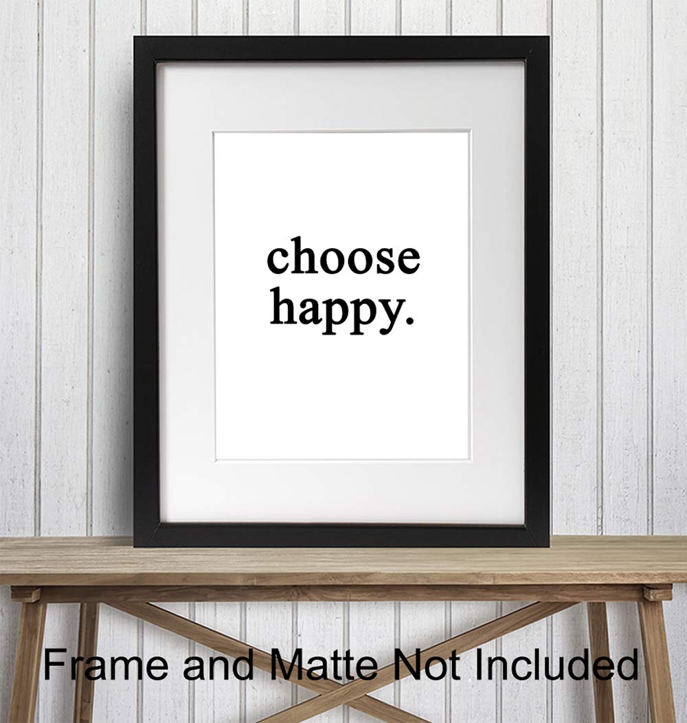 Choose Happy Wall Art Print Typography - Unframed - Makes a Great Gift - Chic Home Decor - Ready to Frame (8x10) Photo - Motivational and Inspirational