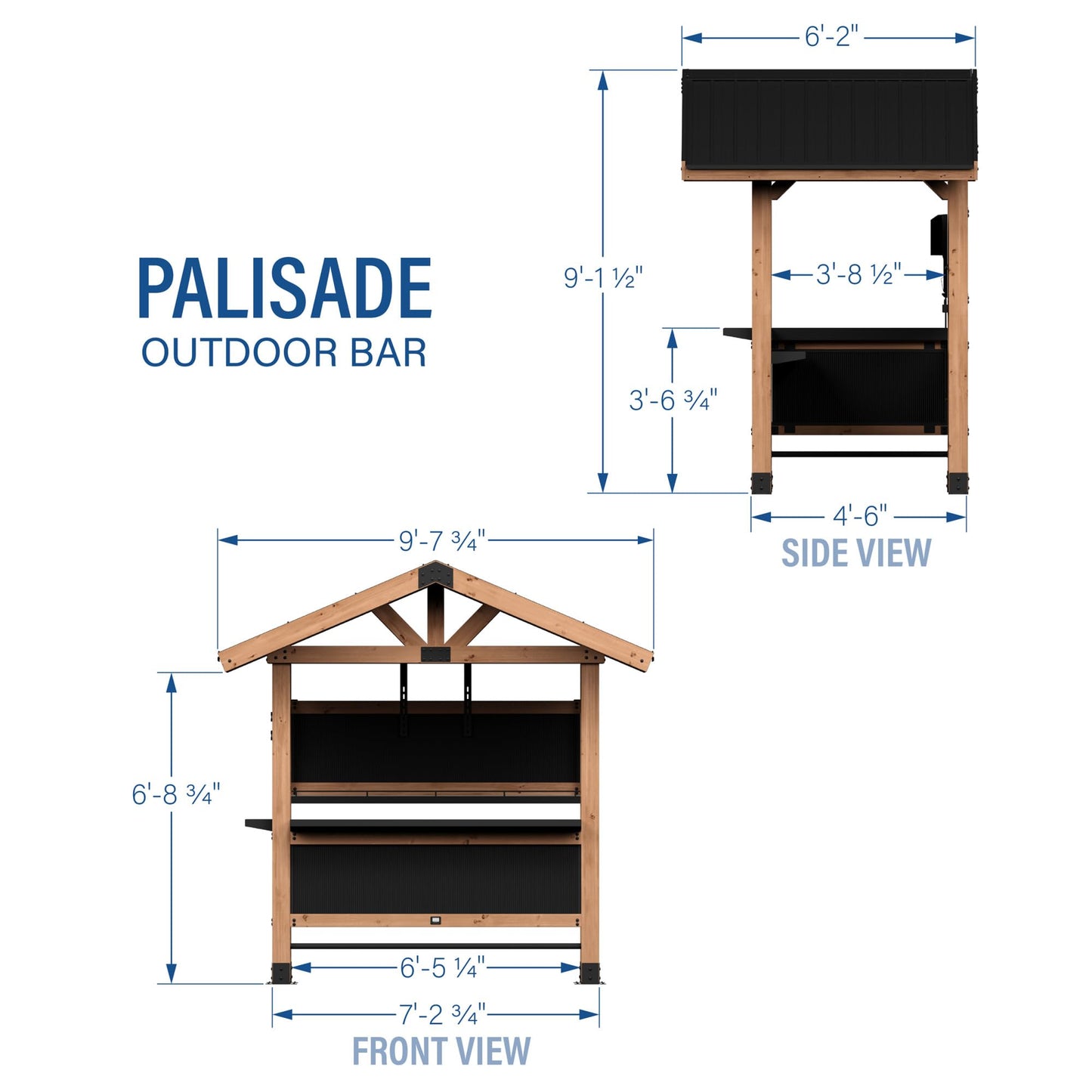 Backyard Discovery Palisade 9' x 6' Cedar Wood Outdoor Bar Set with Galvanized Steel Roof, Bar Top, Shelving, Snow Load Support, Wind Resistance, PowerPort for Patio, Deck, Entertaining