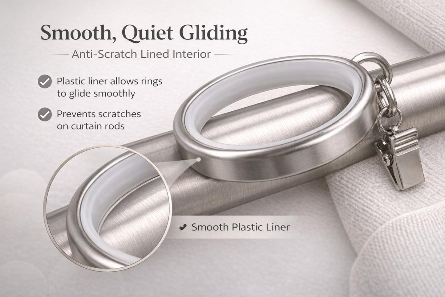 Valeri Home – Premium Curtain Rings, Matte Nickel Finish, 20-Pack