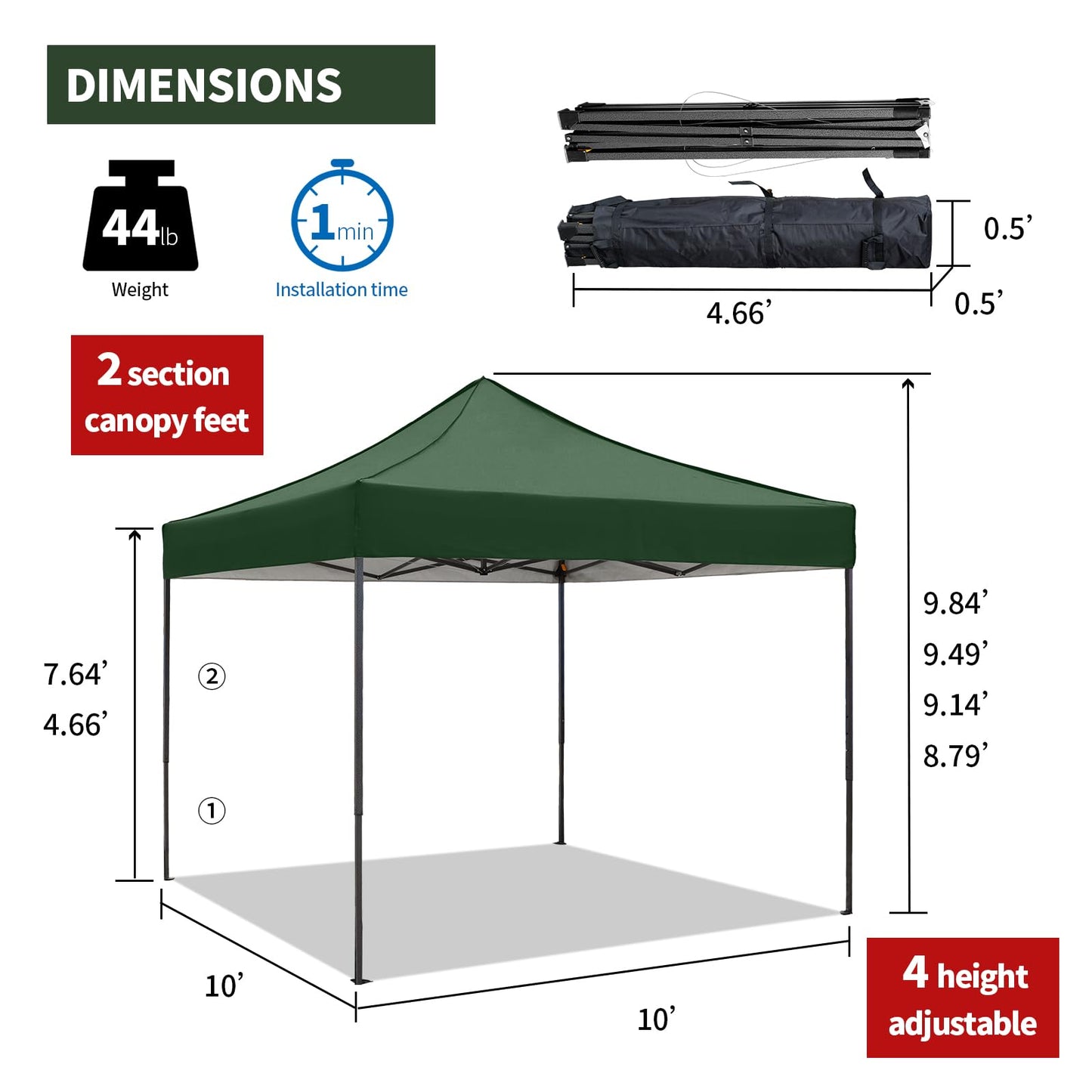 Pop up Canopy Tent with Awning Easy up Canopy with Wheel Bag Heavy Duty Waterproof Canopy Commercial Gazebo Tent for Outdoors Parties Vendors