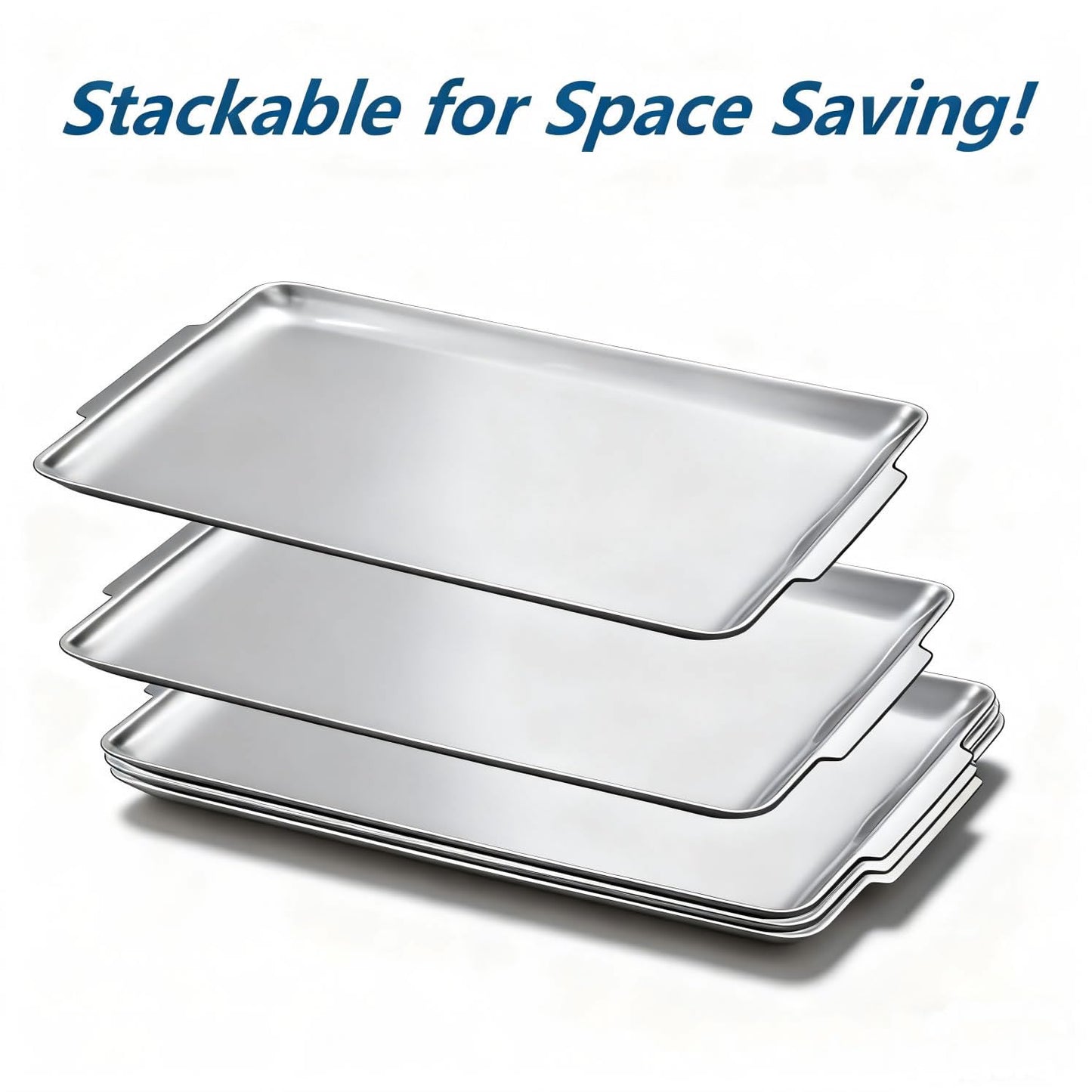 16.3" x 11" Large Serving Platters, Stainless Steel Heavy-Duty Large Serving Trays, Silver Rectangular Plates for Food, Fruit, Party, Wedding, Christmas, Chip and Scratch Resistant