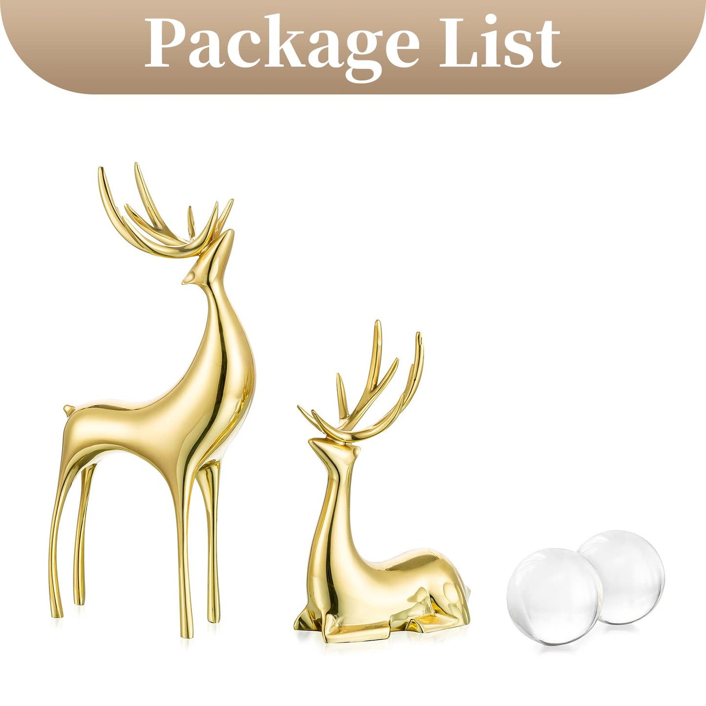 Sziqiqi Brass Reindeer Sculptures Animal Figurine Statues Christmas Deer Pure Copper Heavy Reindeer Ornaments for Home Decor Accents Living Room Office Bookself Tabletop Mantle Decoration