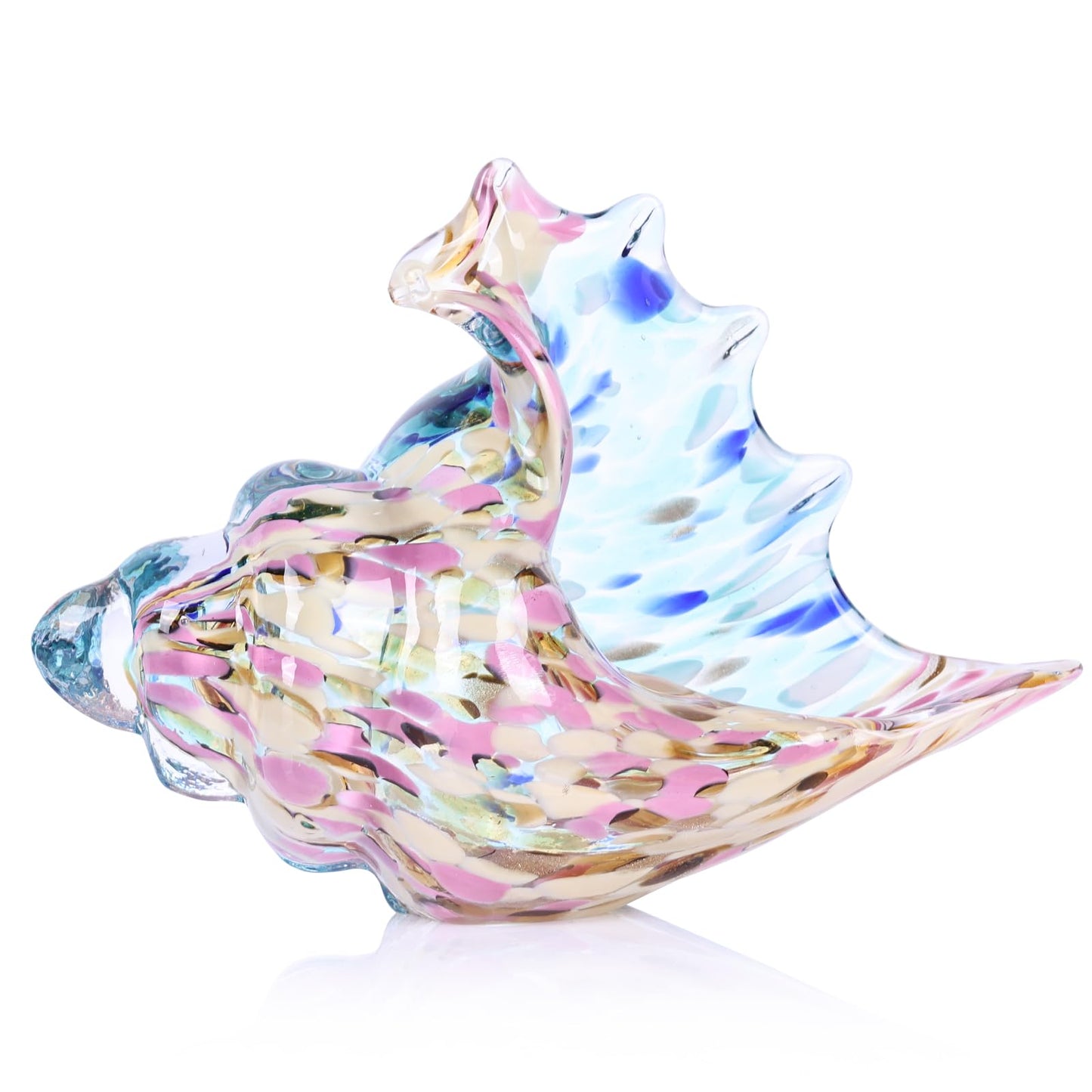 LCCCK Hand Blown Glass Conch Shell Sculpture, Sea Glass Art Figurines, Beachy Room Decor, Pink Conch Shell Decorative Statues, Sea Shell Coastal Decor for Shelf House Room, Beachy Gifts