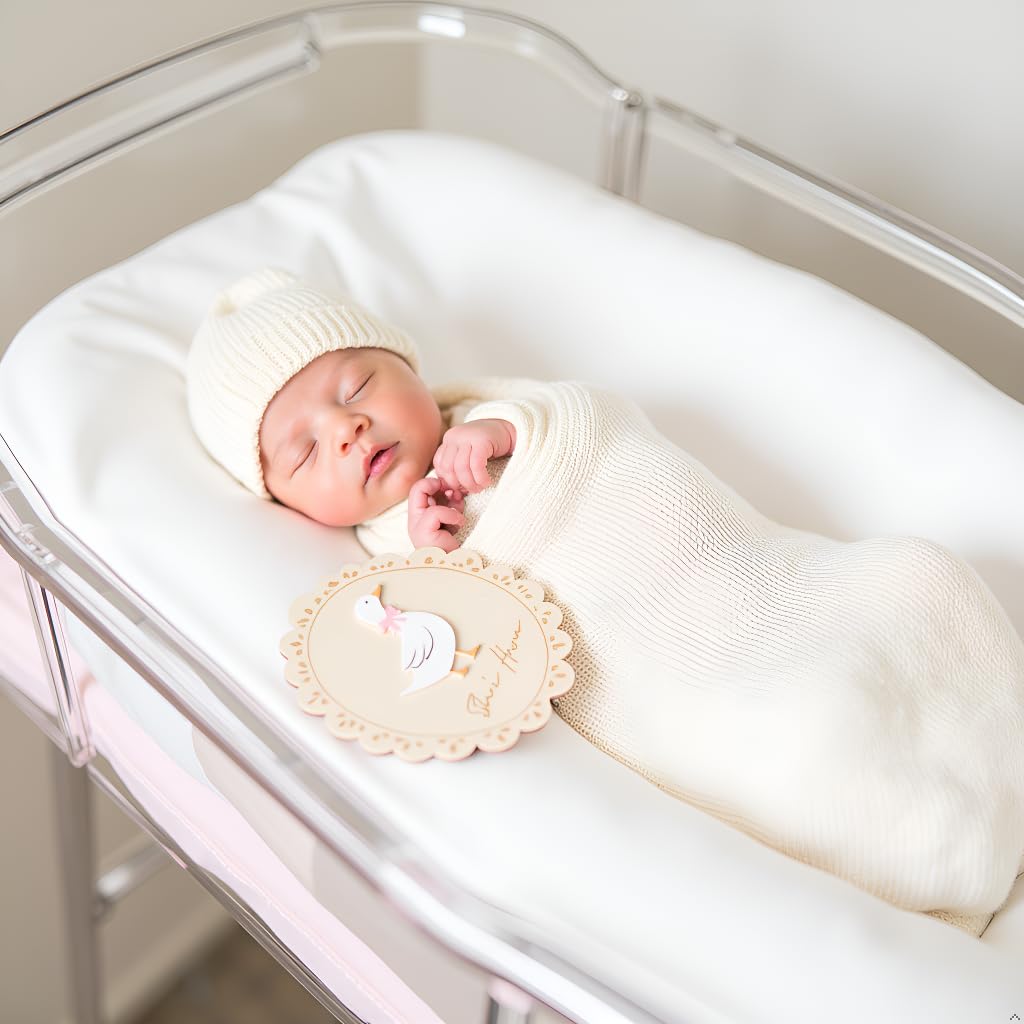 MEMOLEBIA Baby Announcement Sign, Hello World Newborn Sign for Hospital, She’s Here Card, Baby Announcements Ideas, Newborn Photography Props Double-Sided (HW1)