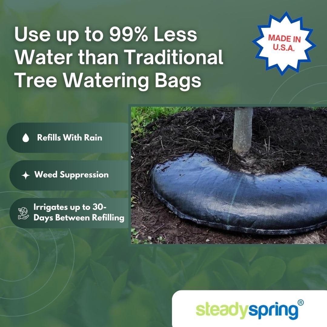 SteadySpring® 24" Smart 30+Day Tree Watering Mat - AUTO Refills with RAIN and Slow Releases As Plant Needs - for Root Balls 11" - 15" Dia Slow Release Technology Prevents Over and Under Watering (1)