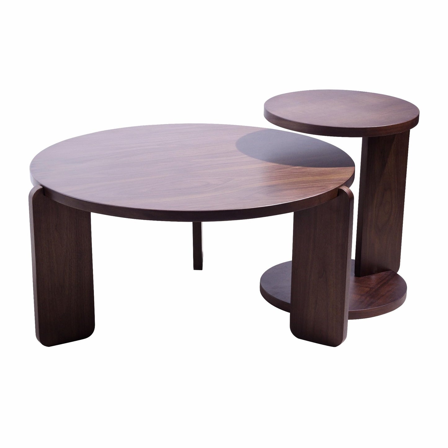 Set of 2 Round Nesting Tables - Multi-Purpose Home Furniture Ideal for Small Spaces, Functional as Living Room Coffee Table, Bedroom Night Stand, Dining Room Side Table, Sofa End Table (Walnut B)