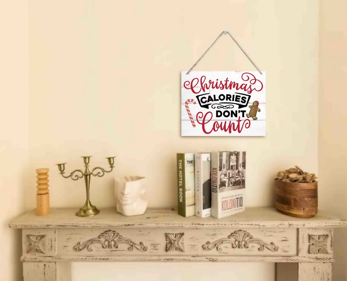 Humorous Christmas Wooden Door Hanging Sign, "Christmas Calories Don't Count", Merry Xmas Sign, Party Supplies Favors, Xmas Gift 10 X 7.8 in