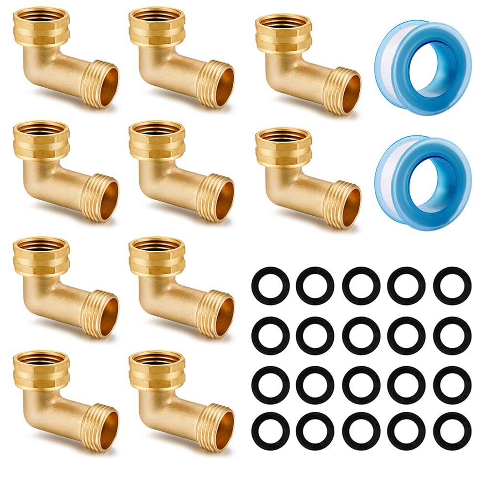 SIGURANTA 90 degree hose elbow Brass Full Flow Elbow Connector 3/4" Solid Brass Elbow Adapter (90 degrees,10 PCS)