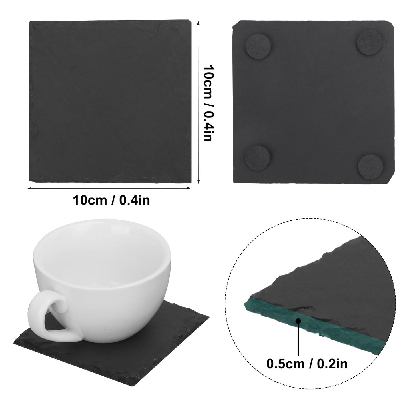 55 Pack 4 Inch Square Slate Coasters, Black Stone Coasters with Anti-Scratch Bottom, Ideal for Home Decor, Bar, Housewarming Gifts, and Laser Engraving KUKLIPJIM