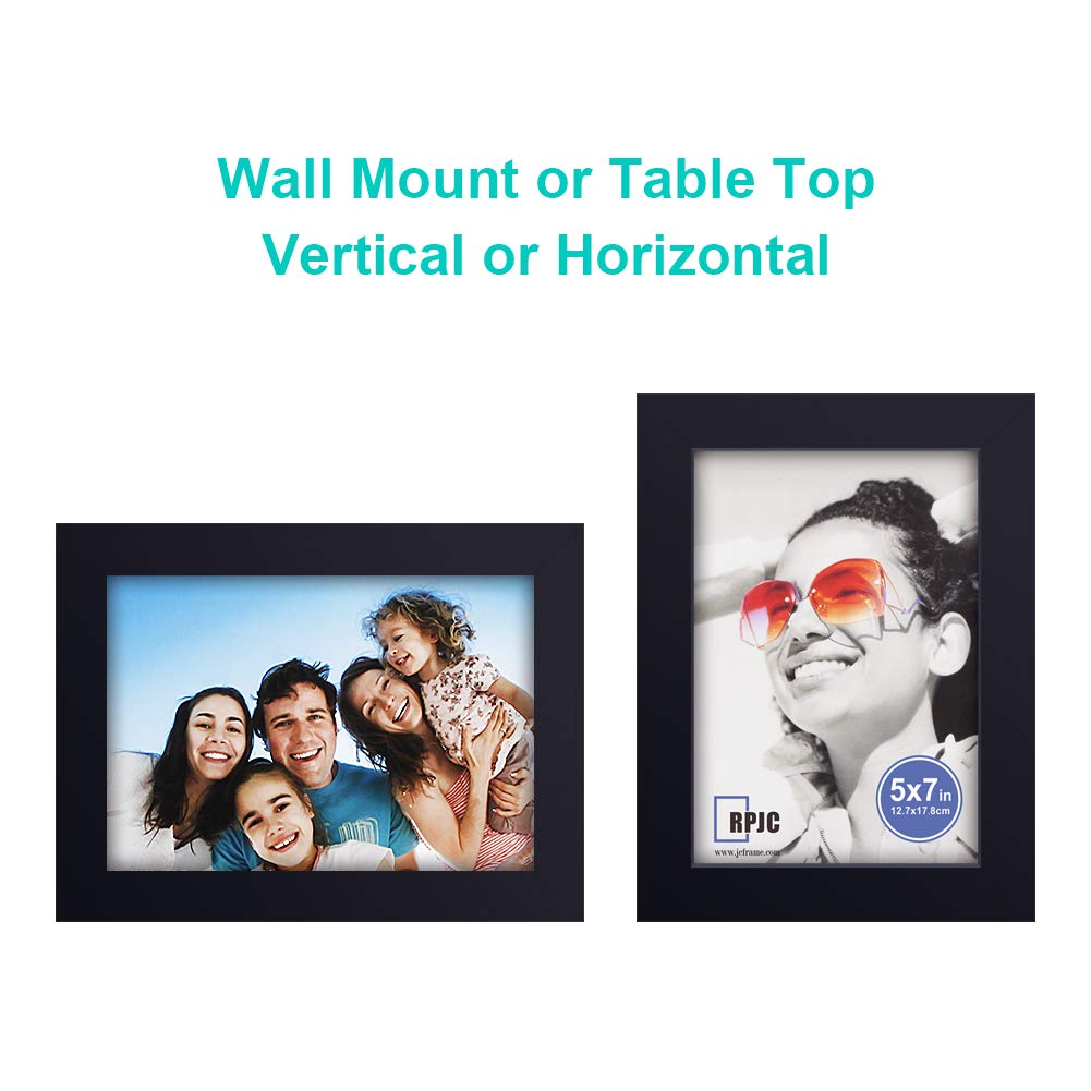 RPJC 5x7 Picture Frames Made of Solid Wood High Definition Glass for Table Top Display and Wall Mounting Photo Frame Black