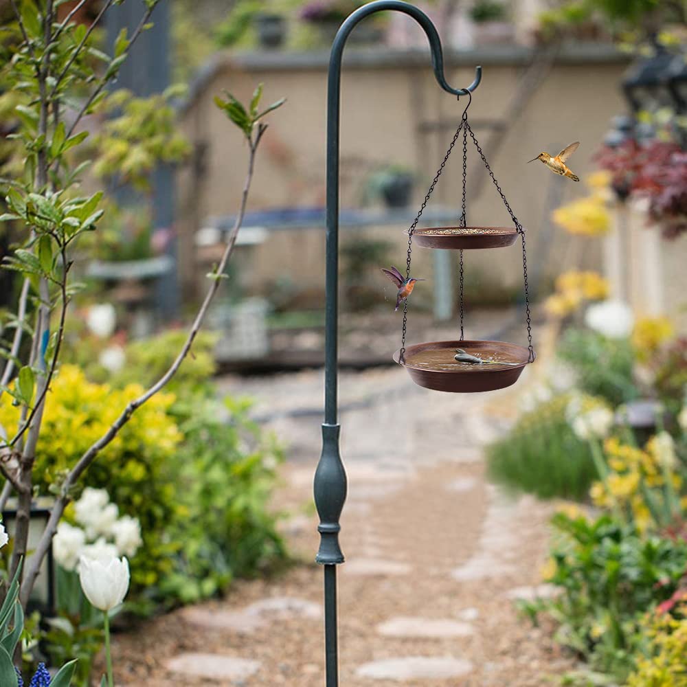 Keygift Hanging Bird Bath for Outdoor, 2-in-1 Antique Copper Metal Bird Feeder&Birdbath Bowls with 23" Rust-Proof Black Chains Backyard Birdbath Garden Decor