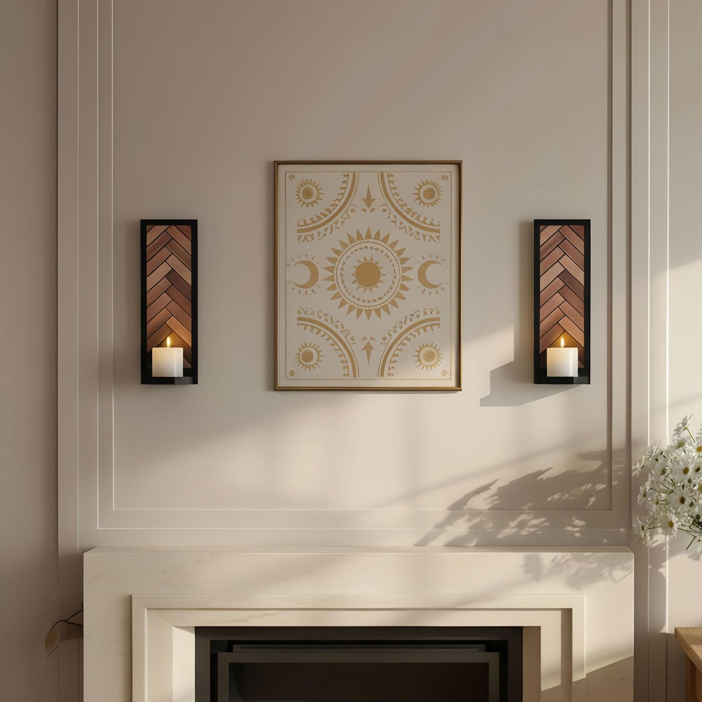 AimtoHome Herringbone Wood Candle Sconces, Set of 2 Wall-Mounted Pillar Candle Holders, Antique Classical Wooden Candleholder for Farmhouse, Living Room, Bedroom, Rustic Home Decor