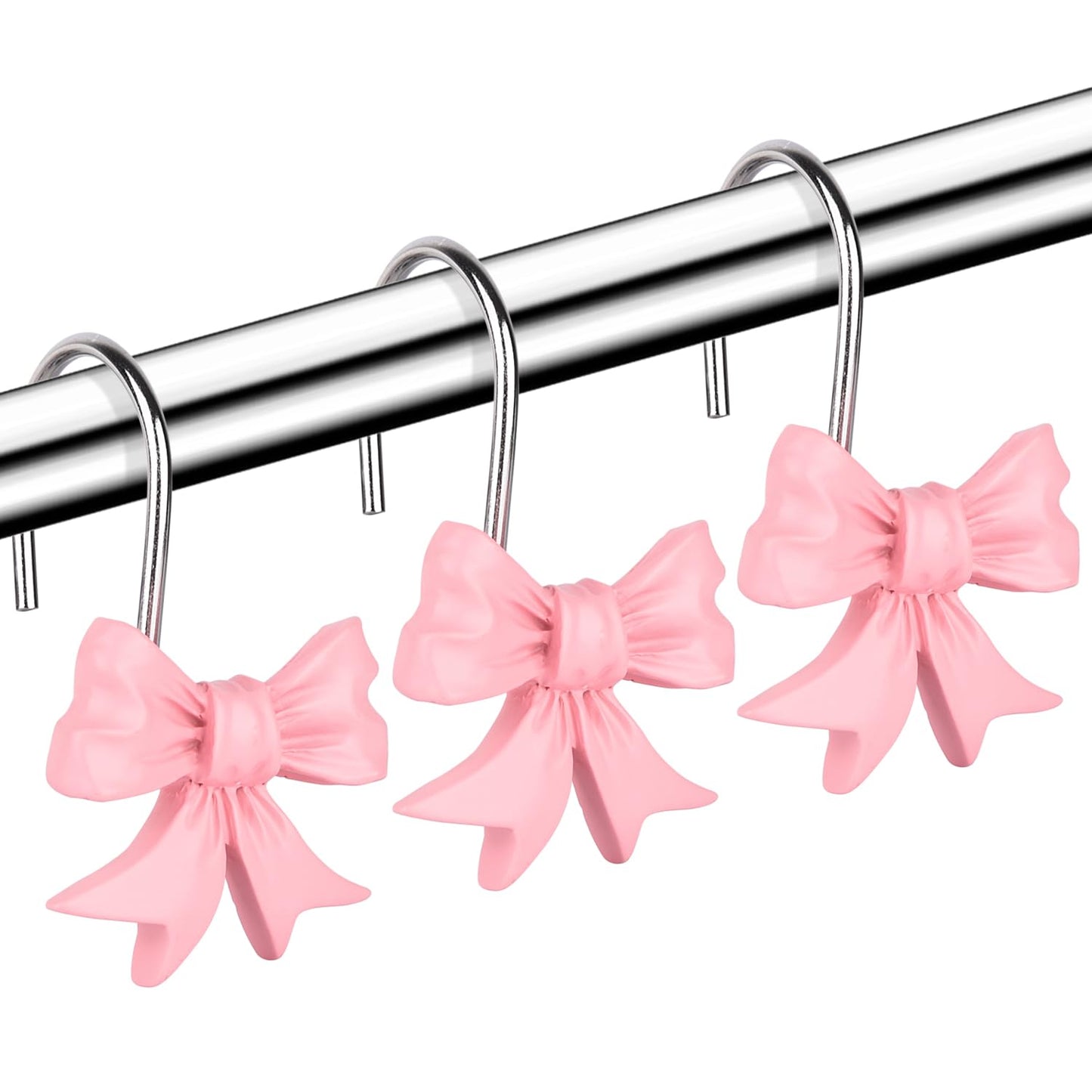 12pcs Bow Knot Shower Curtain Hooks,Home Decorative Shower Curtain Rings for Bathroom,Resin Shower Curtain Hangers Bathroom Accessories (Pink)