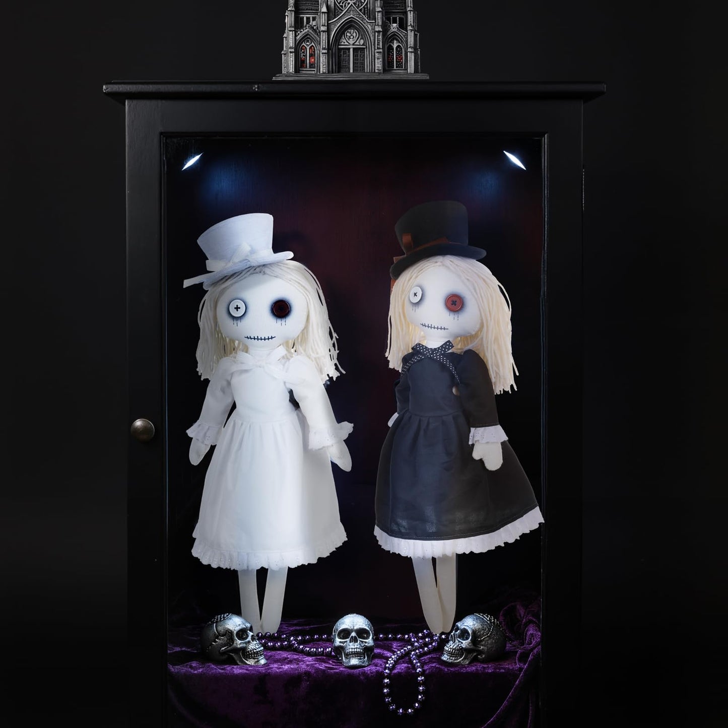 AiMiAO 2 Pack Gothic Rag Dolls, Halloween Decorative Dolls with Hats, Creepy Cute Fabric Dolls for Spooky Party Collection