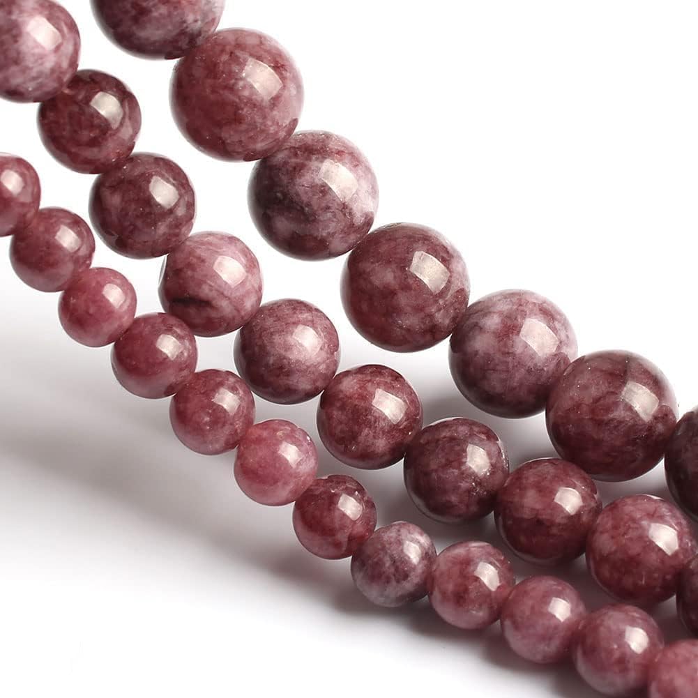 Yochus 45pcs Lepidolite Stone Beads，8mm Healing Power Natural Stone Round Loose Beads for Jewelry Making Earring Necklace DIY Crafts