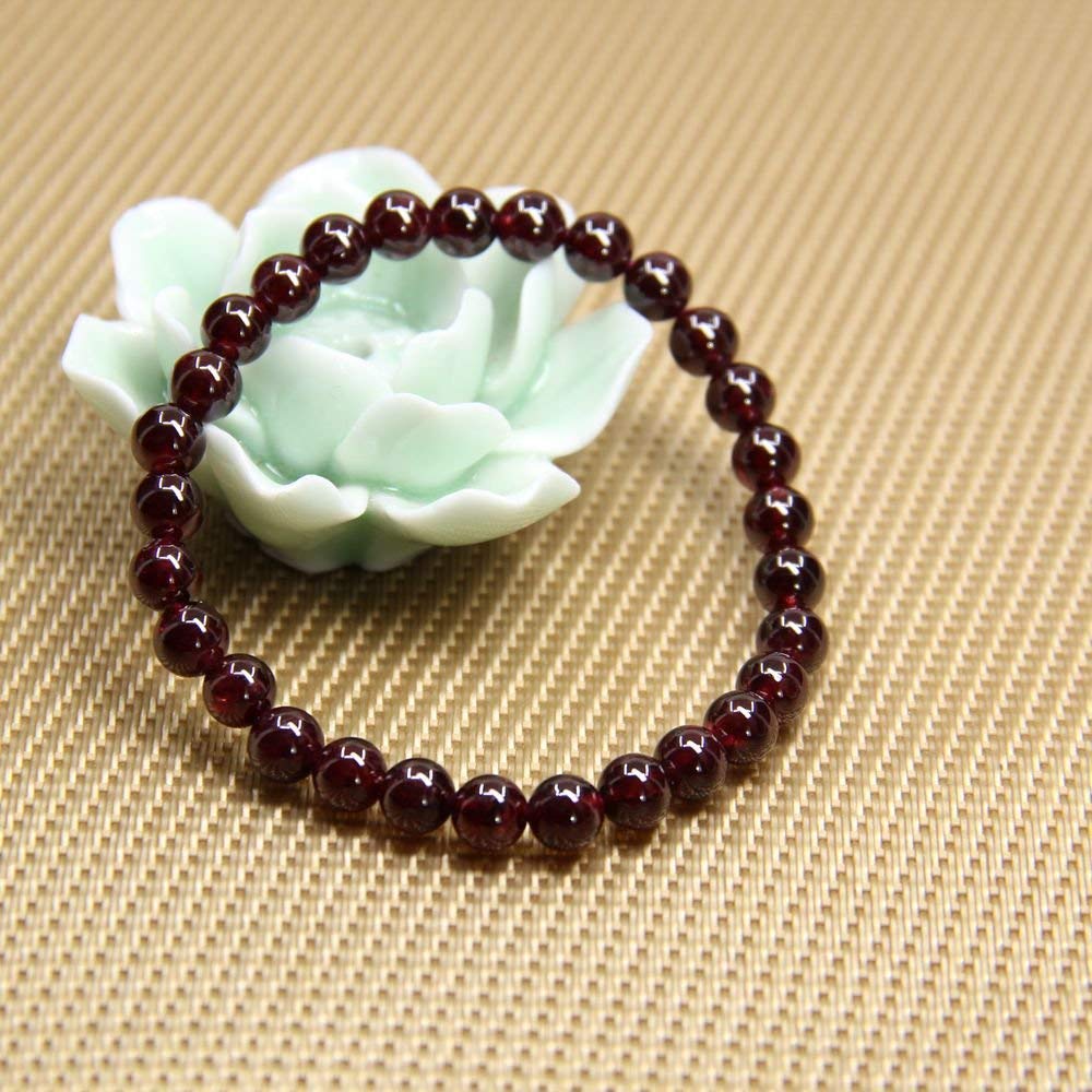 Angelstones Handmade Natural Red Garnet Healing Gemstone 6mm Round Beads Stretch Crystal Bracelet 7 Inch Unisex