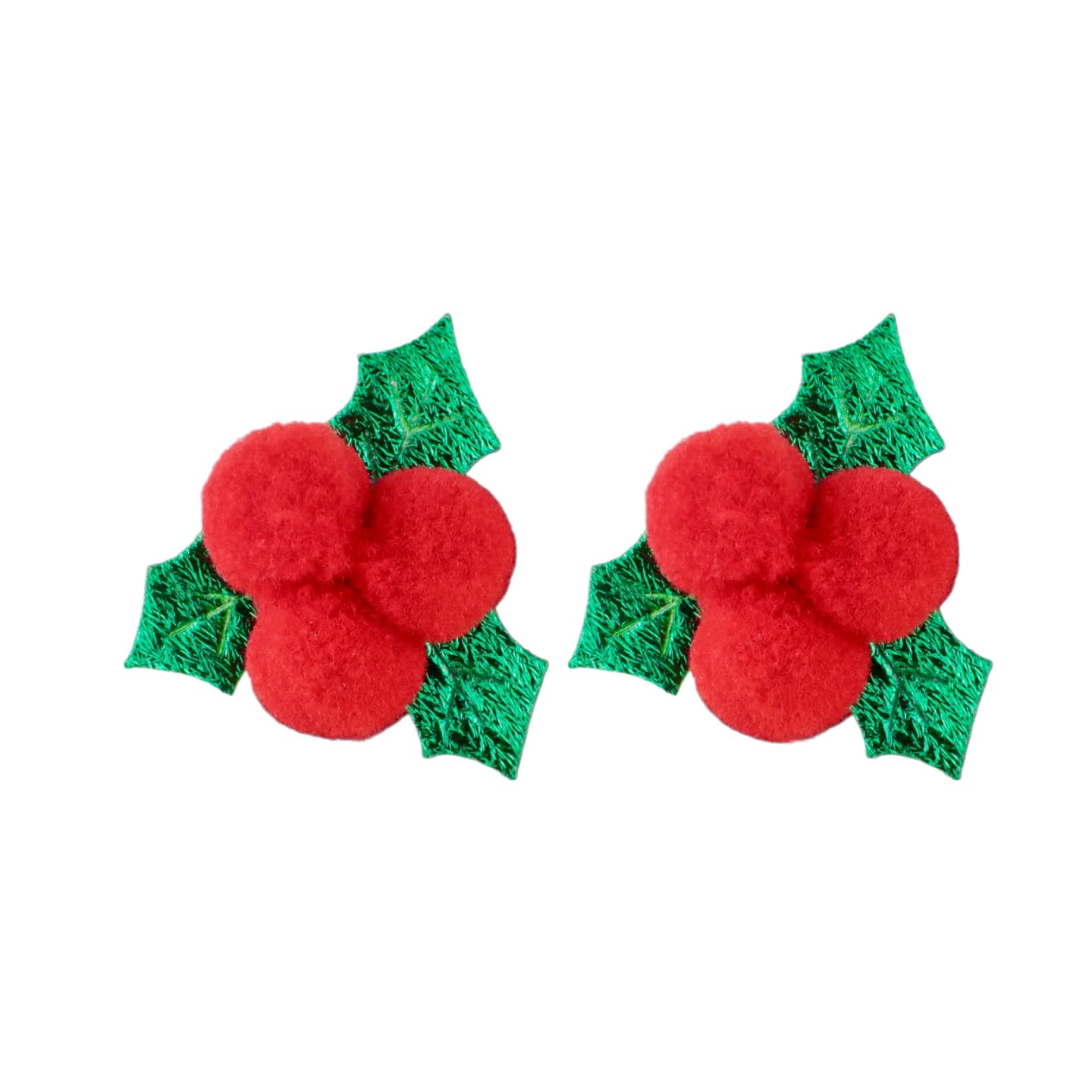 2-Piece Festive Holly Hair Clips with Red Berry Green Leaf Duckbill Clips Xmas Barrettes for Girls Holiday Hair Accessories for Winter Christmas New Year Parties