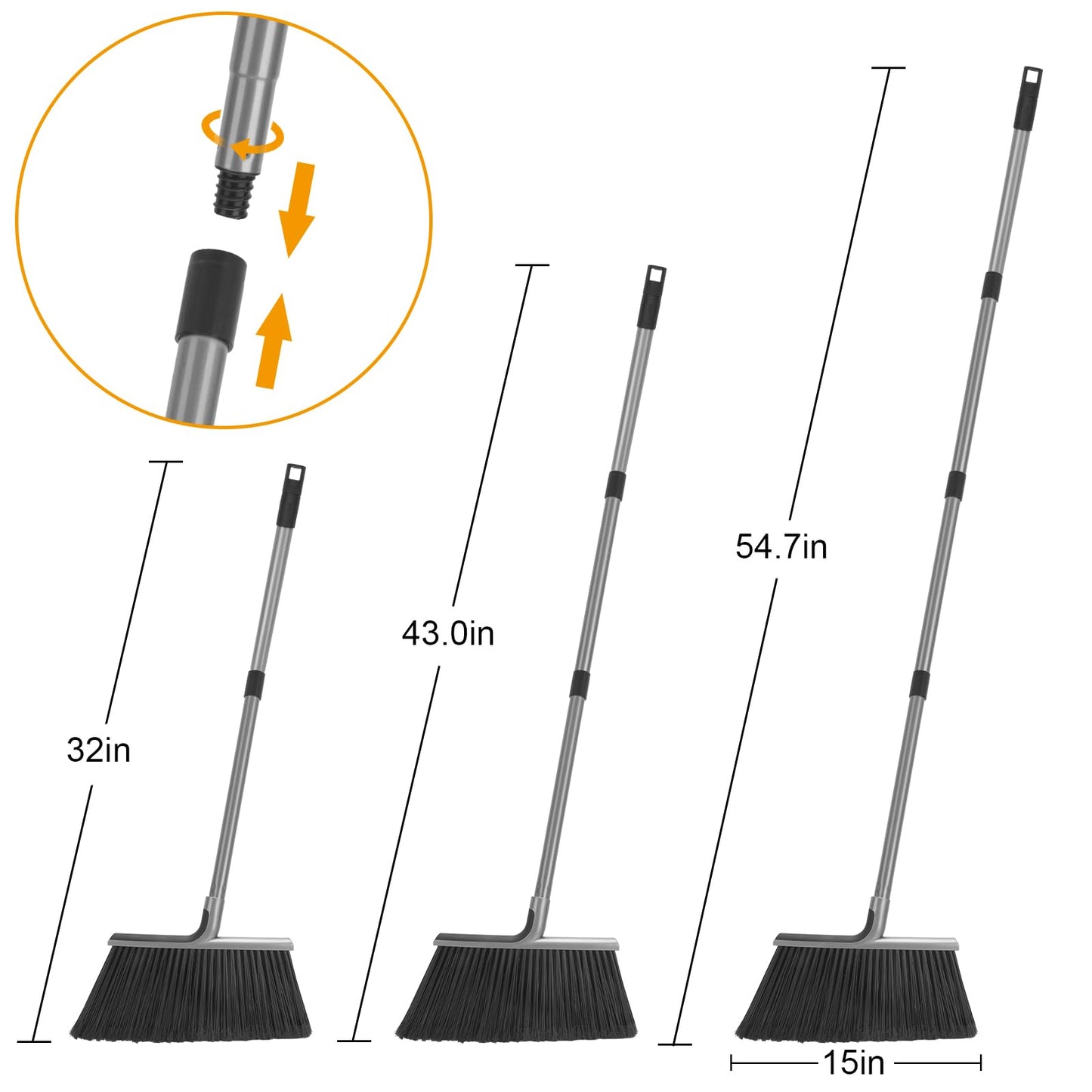 KeFanta 4 Packs Outdoor Broom Heavy Duty with 55" Long Handle, Commercial Brooms for Sweeping Indoor Courtyard Restaurant Garage Patio Decks Mall Market Kitchen Office Lobby Shop