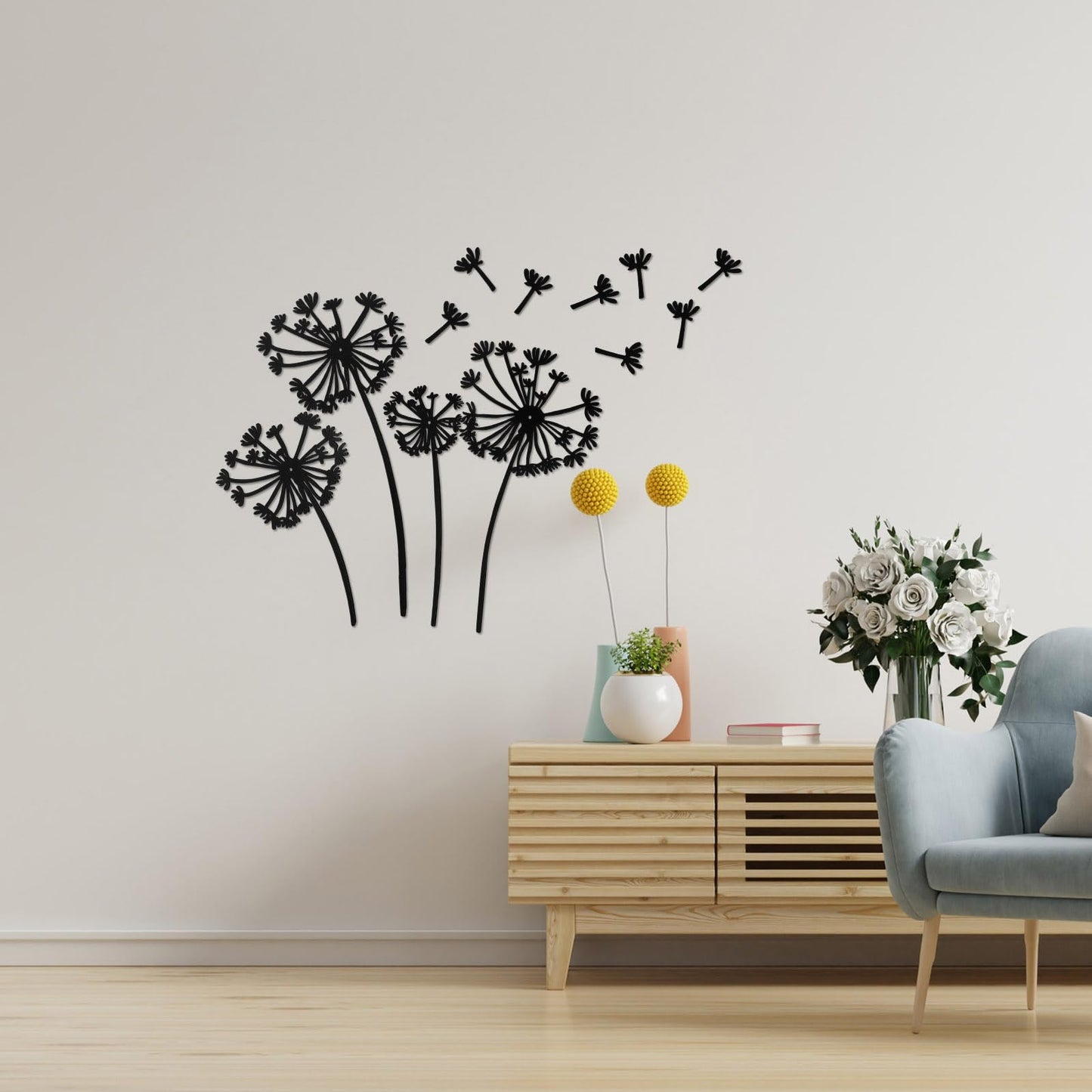 AceOrbit 12 Pcs Dandelion Metal Wall Art Dandelion Flower Wall Decor Rustic Metal Sculptures Black Nature Iron Sign Decoration for Home Living Room Yoga Studio Office Housewarming Gift