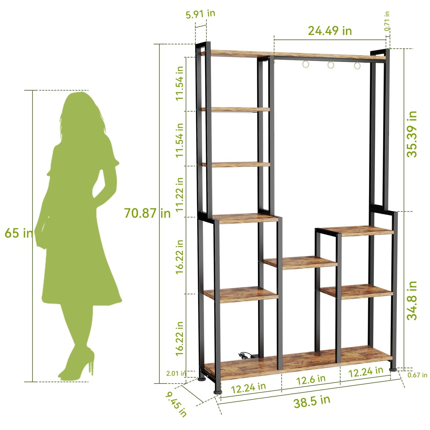 CYXPHION C2 Plant Stand Indoor with Grow Lights, Indoor Tiered Metal Plant Stand 70.87" Tall Plant Shelf with Hooks for Hanging, Plant Holder Display Shelves for Patio, Garden, Outdoor