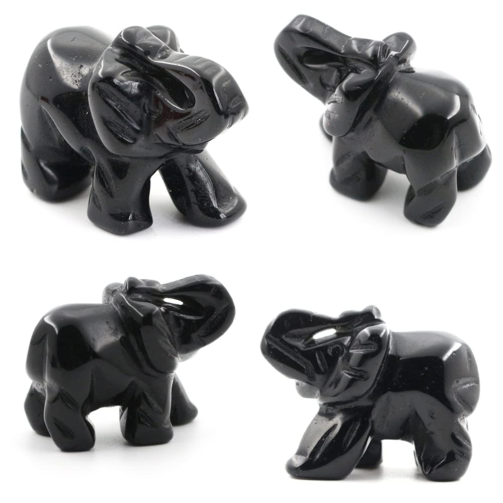 Ouubuuy Black Obsidian Crystal Elephant Pocket Guardian Figurine Elephant Statue 1.5 inch for Healing Reiki Spiritual Gift Cute Meditation Office Room Desk Decor
