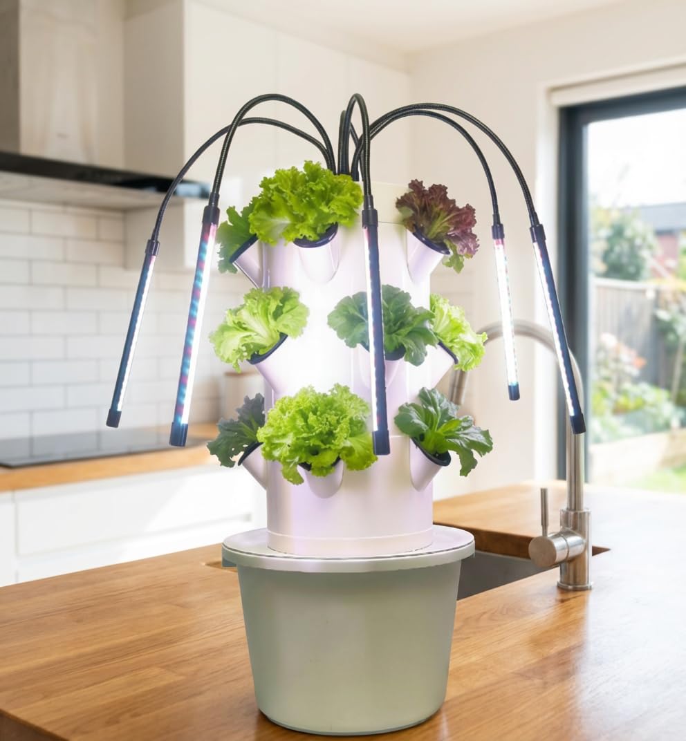 TIRUSS Vertical Hydroponic Growing System | 3-Layer 15-Hole Indoor Garden Kit with 6 LED Grow Lights & Water Pump | Soil-Free Smart Planter for Kitchen Herbs & Veggies | No Seeds Included