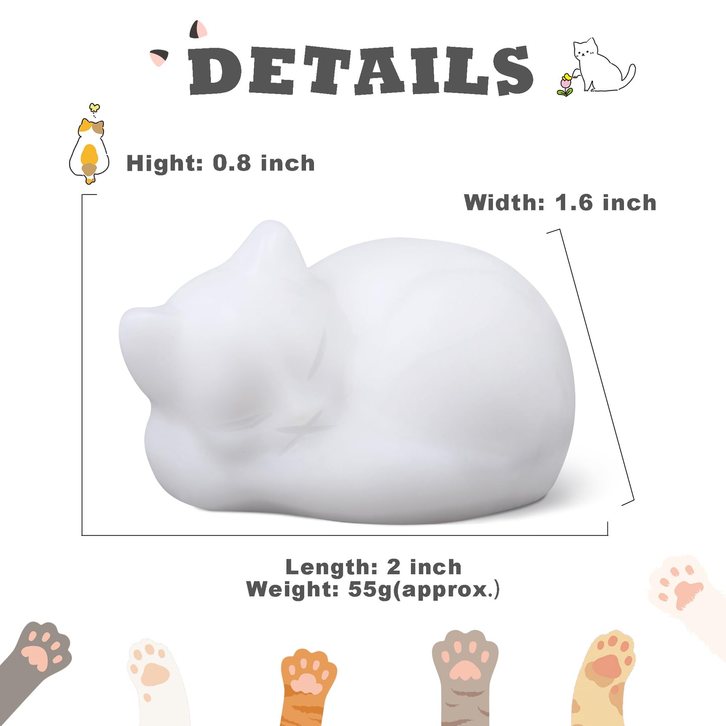 YATOJUZI 2" Cat Decor Figurines White Jade Crystals Sleeping Cats Decor Hand Carved Cute Crystal Animal Statues Decors Room Home Office Desk Decorations Cat Gifts for Women