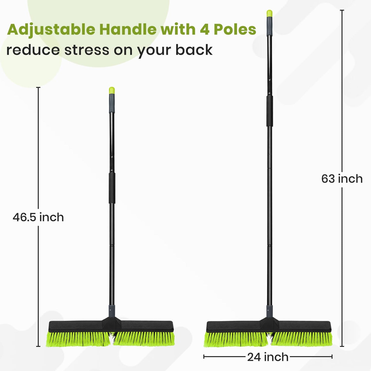 3 PK 24" Push Broom Outdoor, Heavy Duty Broom with 63" Long Handle, Shop Garage Broom with Stiff Bristle for Indoor Outdoor Floor Cleaning, Garden Patio Deck Warehouse Lawn Driveway Scrubbing