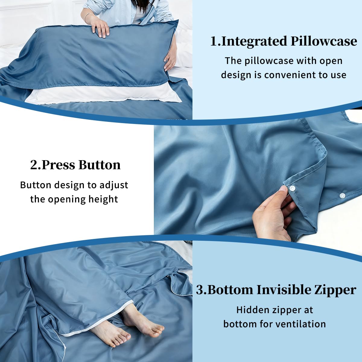 MongByYa Sleeping Bag Liner Lightweight Compact Sleeping Bag Sack Portable Clean Travel Sheet Camping Sleep Sheet for Backpacking Hotel Hiking (Mystic Blue, 82.7” X 70.9”)
