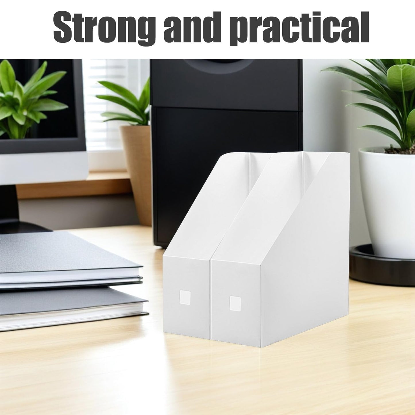 NOLITOY 2pcs Magazine File Holder, Book Bins, Modern White Rack, Plastic Folder Organizer for Desk, File Storage Rack Stand up for Office Catalog Reference