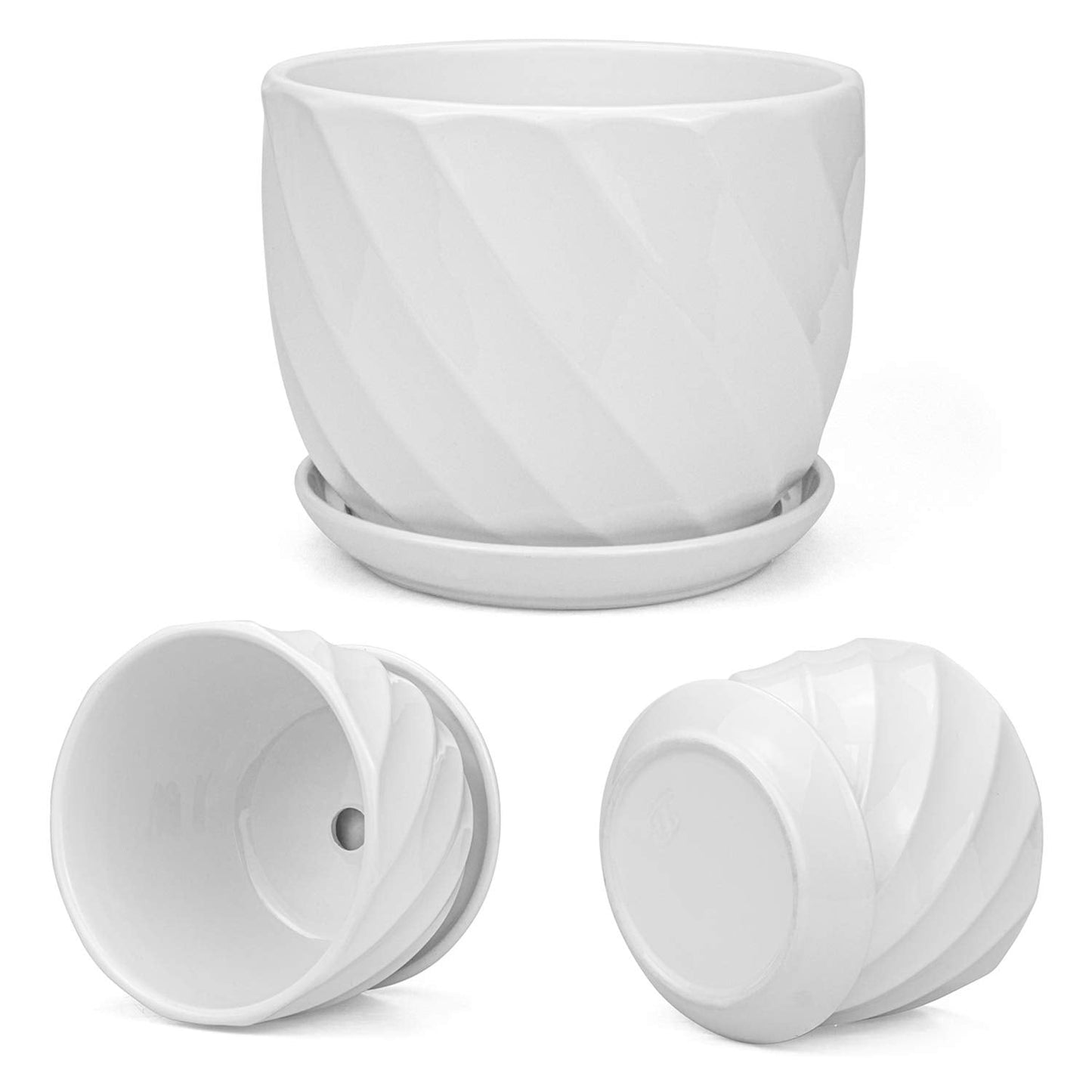 Foraineam Set of 3 Round Modern Ceramic Planter Pot Small to Large Sized Garden Flower Plant Pots White Succulent Cactus Containers with Drainage and Saucer