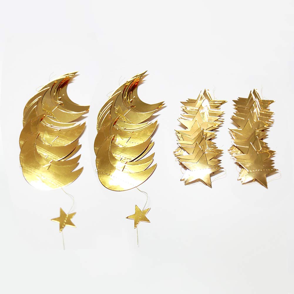 Decor365 Gold Moon Star Garland Ramadan Decorations Twinkle Little Star Two the Moon Birthday Party Decoration Whimsical Decor Starry New Year Eve Banner Hanging Stars Baby Shower EID Muburak Decor