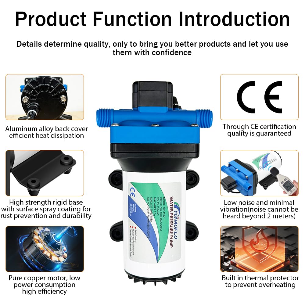 110V AC electric high-pressure self-priming diaphragm pump, Equipped with pressure switch，5.5GPM, 70Psi, for RV Marine Yacht Lawn Garden