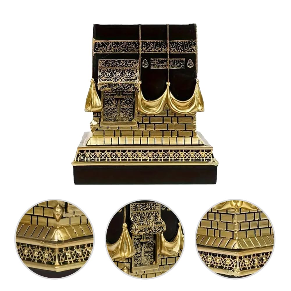 Will Art Museum Islamic Kaba Replice Model, Muslim Turkish Home Table Decorations Perfect Islamic Ramadan Showpiece Eid Gifts Bookend Gold Plated Traditional Home Table Fireplace Decor